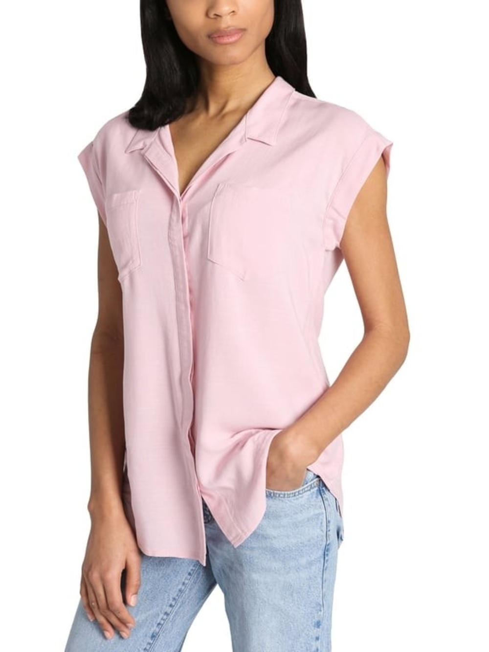 JACHS Girlfriend Pink Cap Sleeve Button-Up Blouse - Sz S